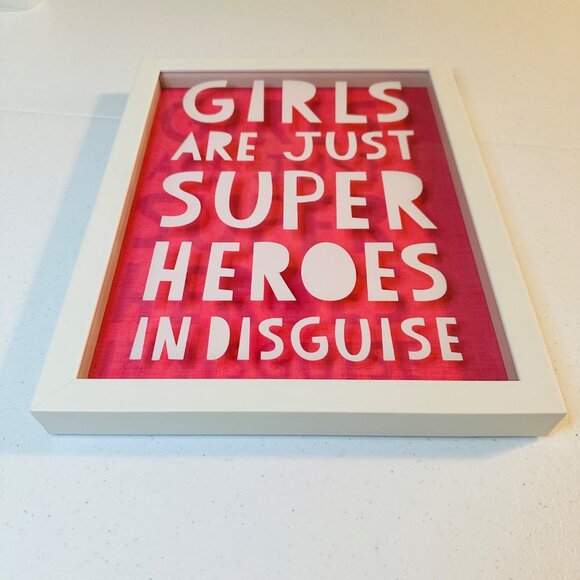 Framed Art Print Girls Are Just Superheroes In Disguise 11"x14" Pink & White - Picture 3 of 13
